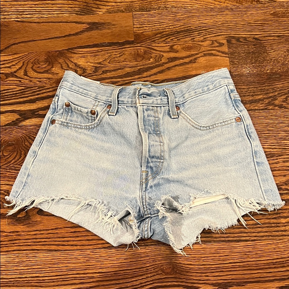 Levi's 501 Light Blue Frayed Jean Shorts